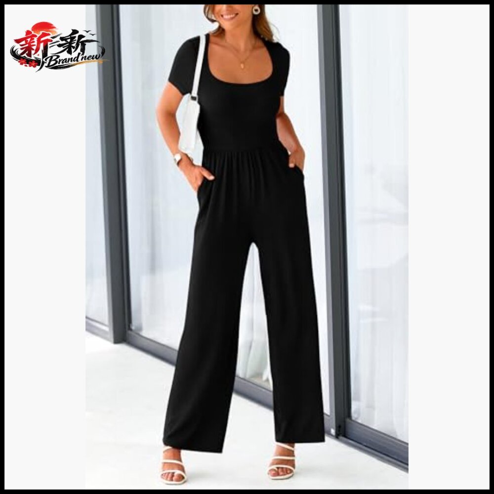 Polyester Elastane Ribbed Knit Jumpsuit Square Ne… - image 6